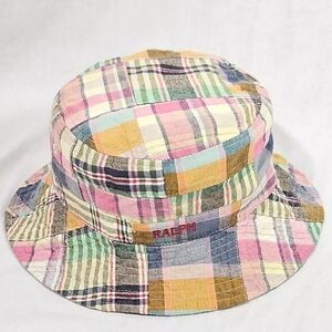 Ralph Lauren Vintage Patchwork Bucket Hat Quilted OS Embroidered Cotton Cap